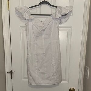 Steve Madden Ruffle Off-Shoulder Sleeve White Mini Dress